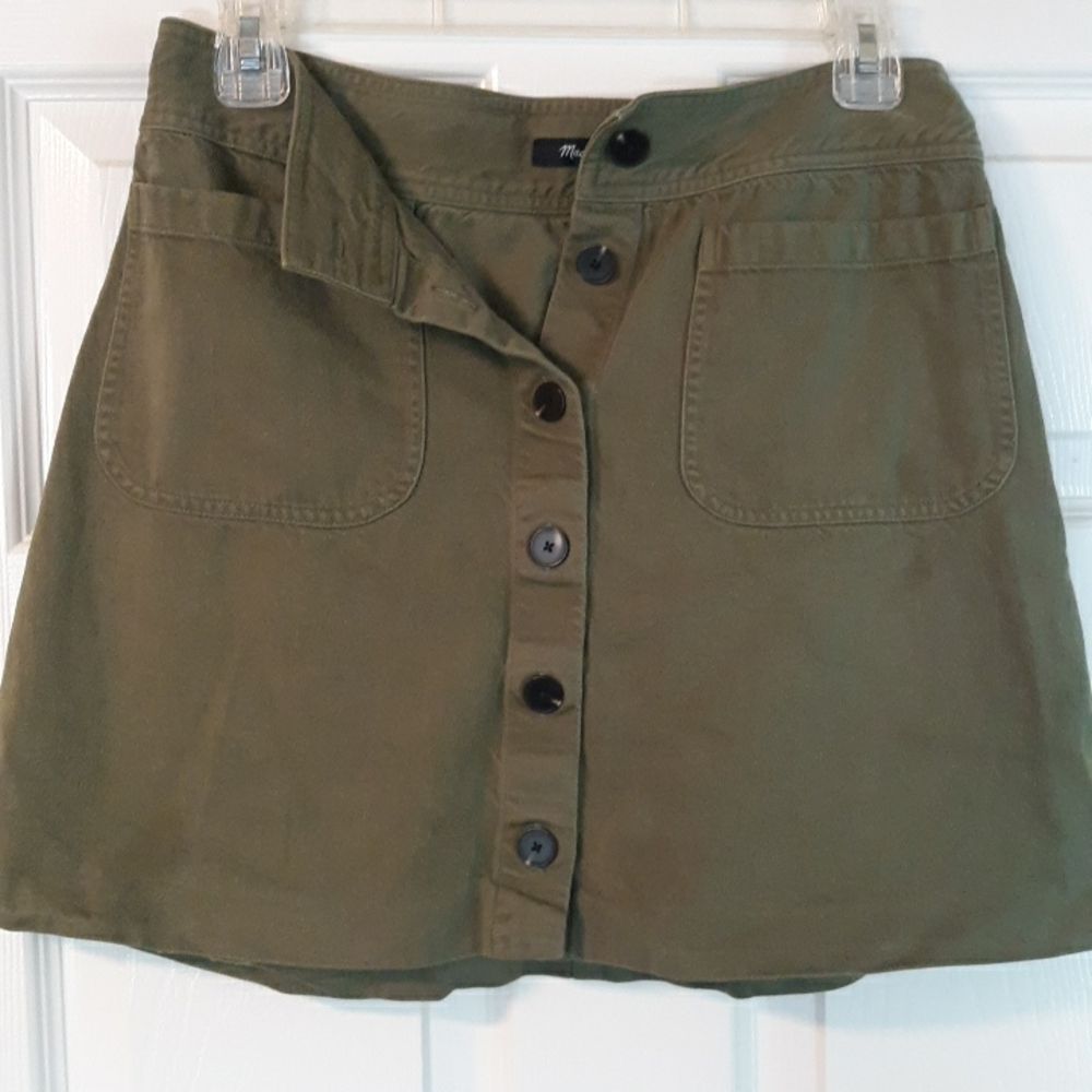 Madewell Olive Green Button-Front Mini Skirt